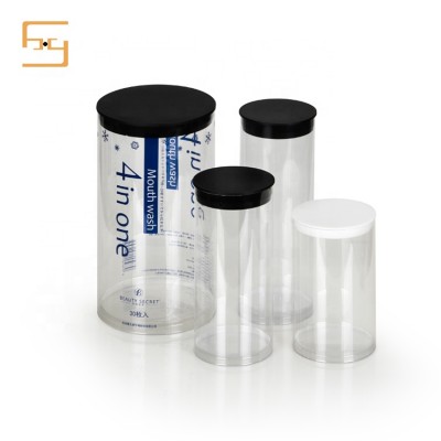 Cosmetics Clear Cylinder Plastic Container Box with Black Lid